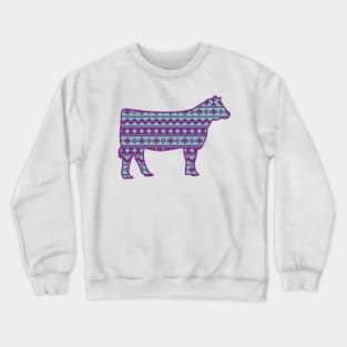 Livestock Show Heifer with Purple & Blue Southwest Aztec Pattern Crewneck Sweatshirt